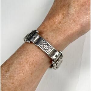 Antique Sterling Silver link Bracelet, Intricate Engraving, Hallmarked, Floral